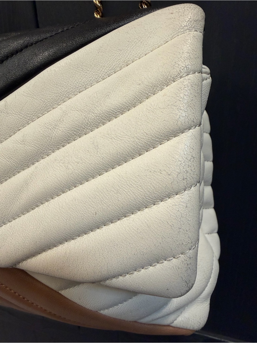 Tory Burch Tri-Color Quilted Shoulder Bag — Black, Cream & Tan - Picture 2 of 6